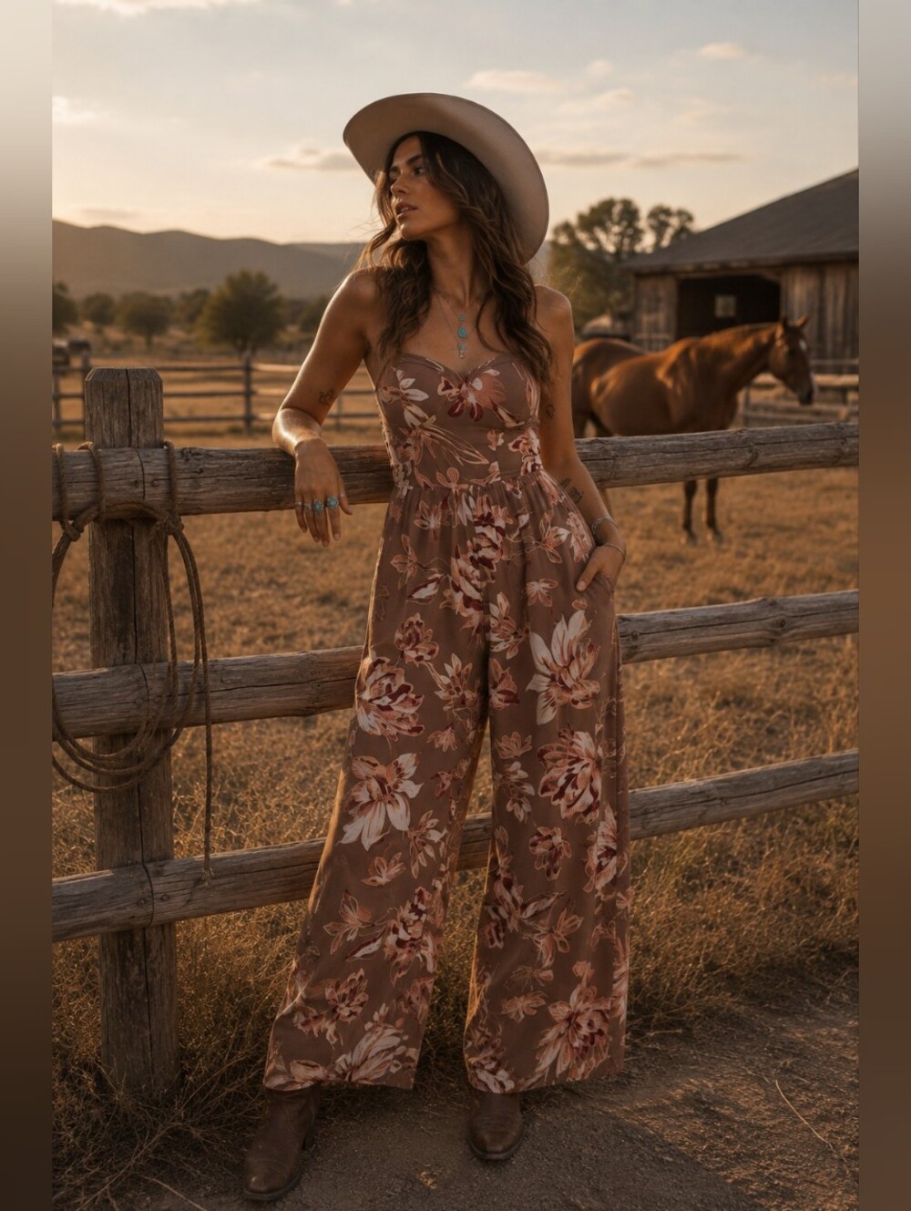 🔥🔥2 for $20🔥🔥 Floral Jumpsuit in Brown and Cream